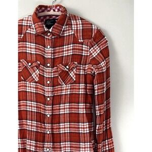 Y2K American Eagle Small Shirt Plaid Contrast Lining Western Snap Button Guaze